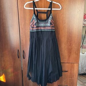 Free People Black Dress with Multicolor Embroidery